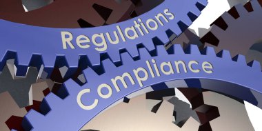 Regulations Compliance words on gears, 3d rendering