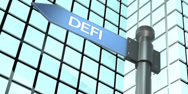 Defi Road Sign Building Facade Rendering — Stock Photo, Image