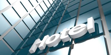  Building facade with hotel sign on it, 3d rendering