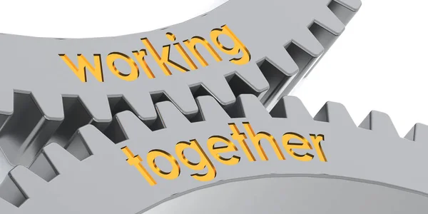 Working Together Word Gears Rendering — Stok fotoğraf