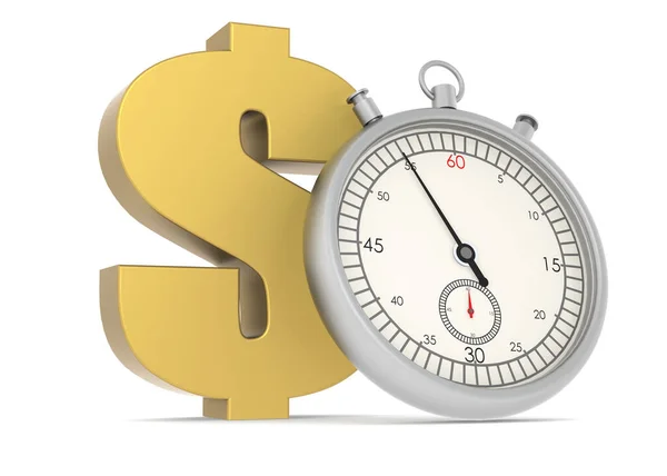 Dollar Sign Stopwatch Isolated Rendering — Stockfoto