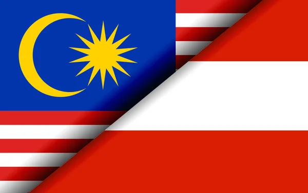 Malaysias Och Österrikes Flaggor Diagonalt Delade Rendering — Stockfoto