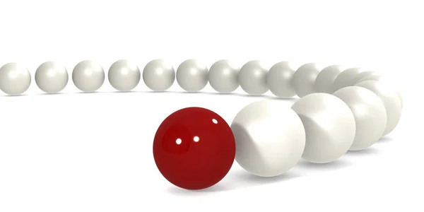 Red Sphere Leads White Balls Leadership Concept Rendering — ストック写真