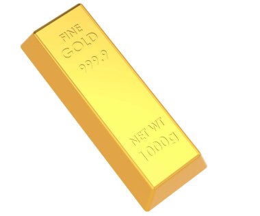 Beyaz arkaplanda izole edilmiş altın çubuk, 3d oluşturma