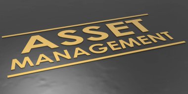 Asset management word over black background, 3d rendering