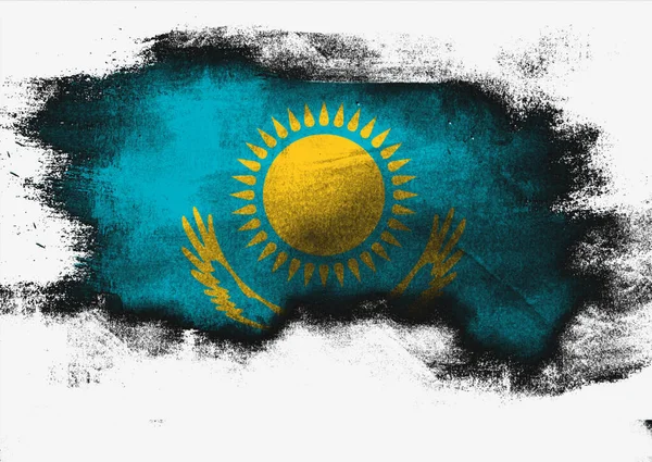 Kazakhstan Flag Painted Brush White Background Rendering — Stok fotoğraf