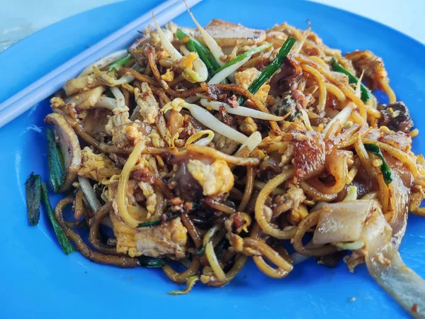 Penang Char Kway Teow Populair Gebakken Noedel Met Coceral Garnalen — Stockfoto