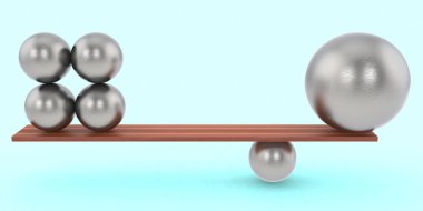 Gümüş toplarla denge ve takım çalışması konsepti, 3 boyutlu çizim