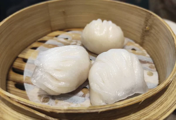 Bolinhos Camarão Cozidos Vapor Har Gao Dim Sum Chinês — Fotografia de Stock