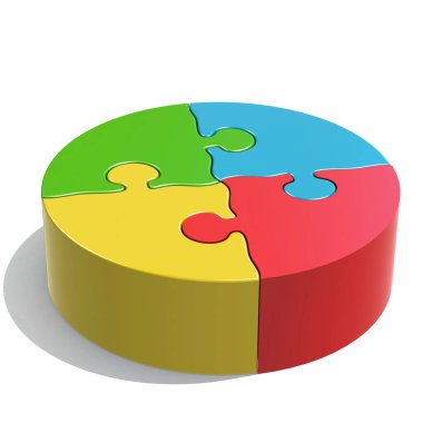 Beyaz arkaplanda izole edilmiş renkli yuvarlak yapboz, 3d görüntüleme