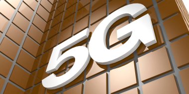 Üzerinde 5G işareti olan bina cephesi, 3D görüntüleme