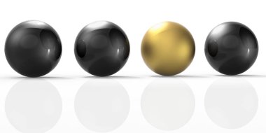 Golden sphere among the others. Outstanding concept, 3d rendering