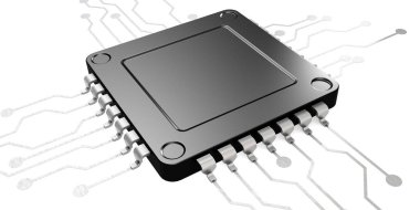 Beyaz arkaplanda siyah mikroçip izole edildi, 3D görüntüleme