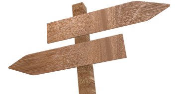 Boş ahşap yol tabelası izole edilmiş, 3 boyutlu.