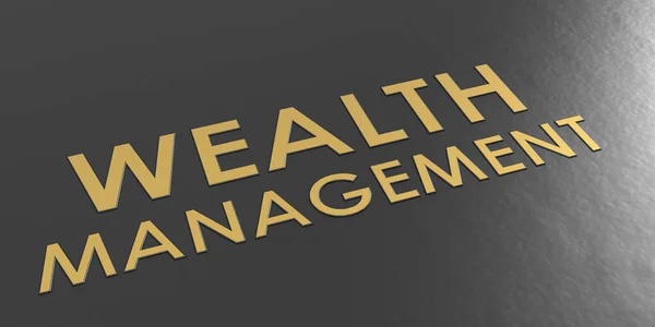 Golden Wealth Management Word Sfondo Nero Rendering — Foto Stock