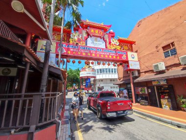 Melaka, Malezya 19 Haziran 2022, Malacca Jonker Caddesi manzarası. 7 Temmuz 2008 'de UNESCO Dünya Mirasları Listesi olarak listelendi.