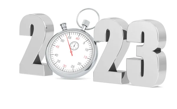 Jaar 2023 Met Stopwatch Geïsoleerd Rendering — Stockfoto