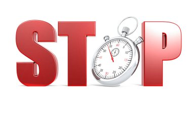 Stop word with stopwatch isolated, 3d rendering