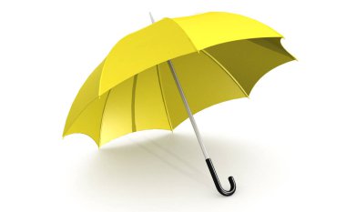 Sarı şemsiye beyaz üzerine izole edilmiş, 3D görüntüleme