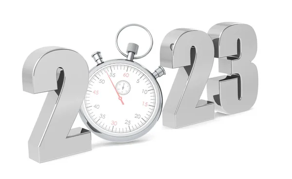 Jaar 2023 Met Stopwatch Geïsoleerd Rendering — Stockfoto