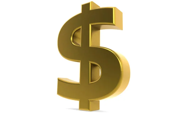Знак Золотой Доллар Выделенный Белом Фоне Рендеринг — стоковое фото