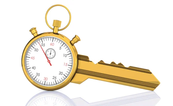 Golden Stopwatch Key Isolated White Background Rendering — 图库照片