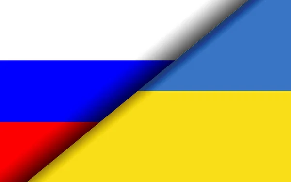Прапори Росії України Розділені Діагонально Візуалізація — стокове фото