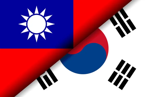 Флаги Тайваня Южной Кореи Разделились Диагонали Рендеринг — стоковое фото