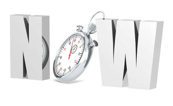 Now Word Stopwatch Isolated Rendering — Stock Photo, Image