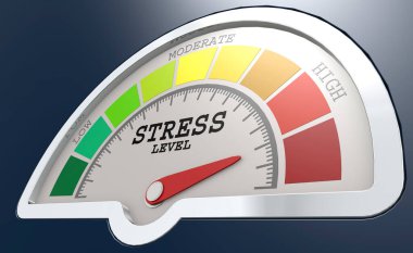 Stress level measuring scale with color indicator, 3d rendering
