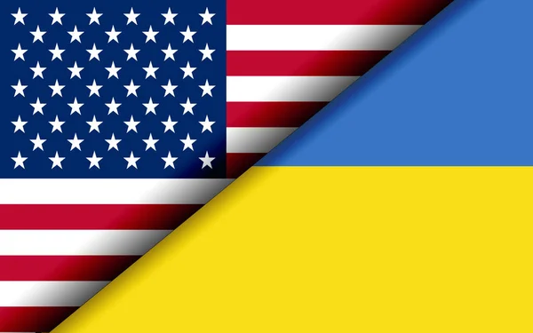 Flags Usa Ukraine Divided Diagonally Rendering — Zdjęcie stockowe