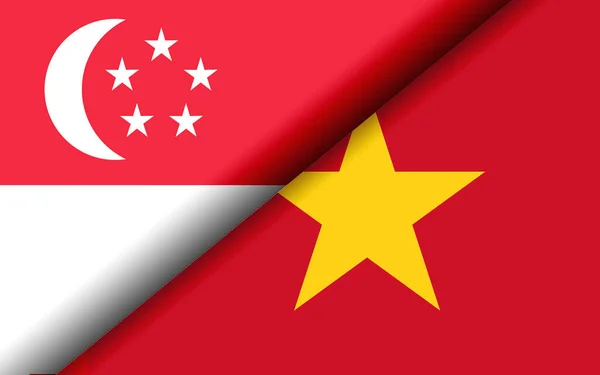 Bandeiras Singapura Vietnã Divididas Diagonalmente Renderização — Fotografia de Stock