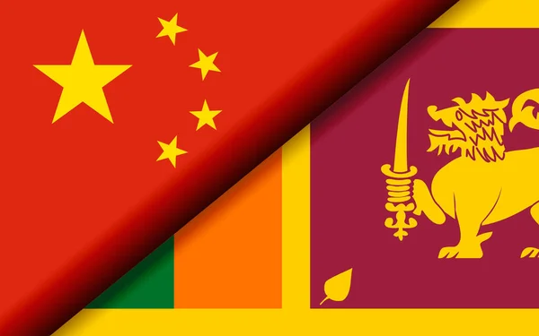 Bandiere Della Cina Dello Sri Lanka Divise Diagonale Rendering — Foto Stock