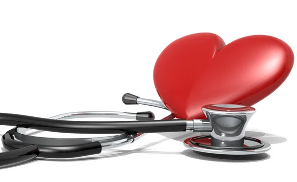 Herzform Und Stethoskop Auf Weißem Hintergrund Rendering — Stockfoto