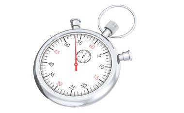 Metal kronometre beyaz arkaplanda izole edildi, 3 boyutlu görüntüleme