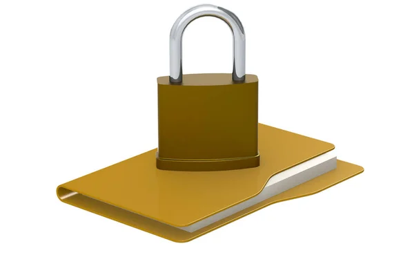 Yellow Files Metal Pad Lock Rendering — Fotografia de Stock