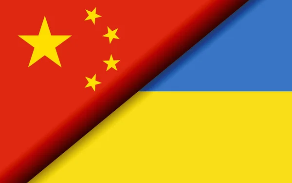 Flaggen Chinas Und Der Ukraine Wurden Diagonal Geteilt Rendering — Stockfoto