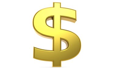 Beyaz arka planda izole edilmiş altın dolar işareti, 3D, görüntüleme
