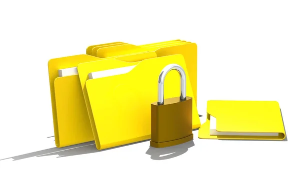 Yellow Files Metal Pad Lock Rendering — Fotografia de Stock