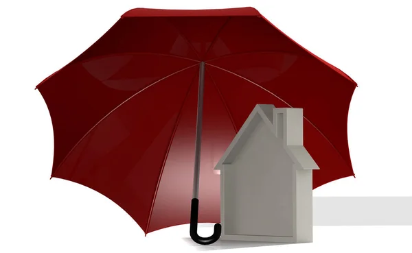 Red Housing Umbrella White Background Rendering — 图库照片