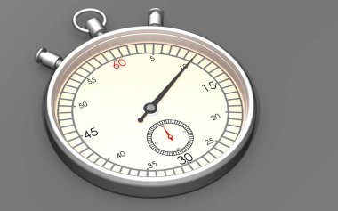 Siyah arkaplanı olan analog metal kronometre, 3d, görüntüleme