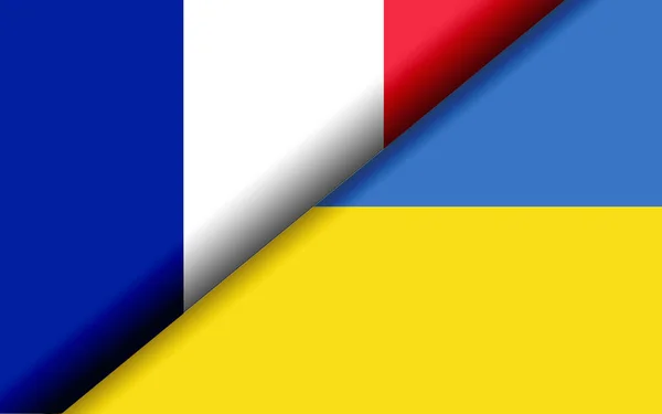 Flags France Ukraine Divided Diagonally Rendering — 스톡 사진