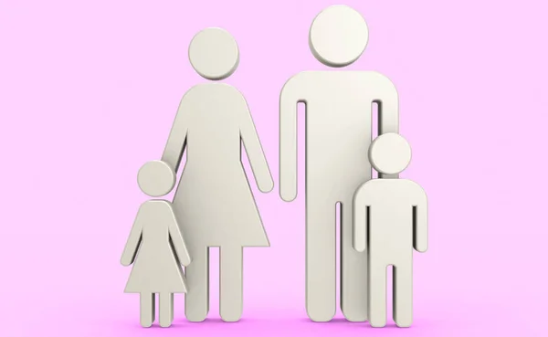 Parents Children Pink Background Rendering — Stock Photo, Image