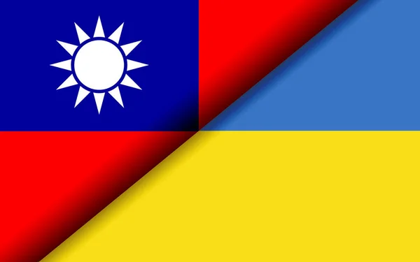 Flags Taiwan Ukraine Divided Diagonally Rendering — 图库照片