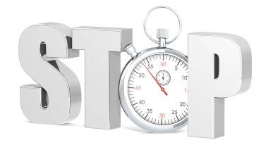 Stop word with stopwatch isolated, 3d rendering