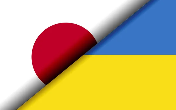 Flags Japan Ukraine Divided Diagonally Rendering — 스톡 사진
