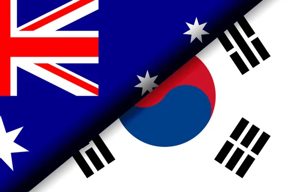 Flags Australia South Korea Divided Diagonally Rendering — Stock Photo, Image