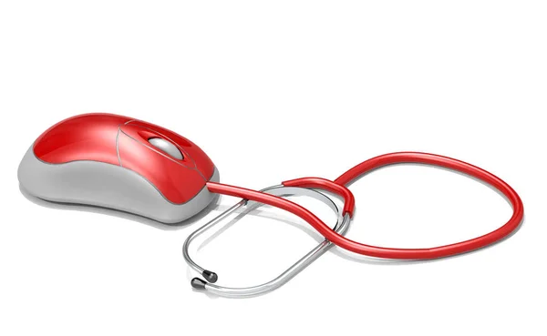 Computer Mouse Stethoscope White Background Rendering — 스톡 사진