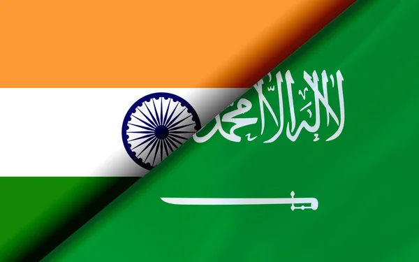 Flags India Saudi Arabia Divided Diagonally Rendering — Stock Photo, Image