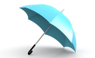 Blue umbrella isolated on white, 3d rendering